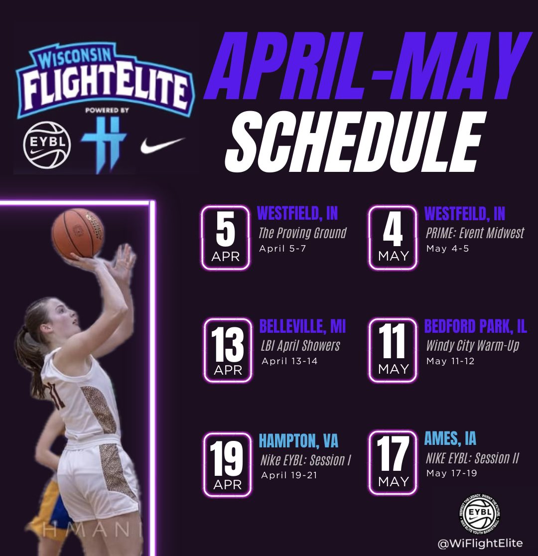 Upcoming basketball schedule for the next two months with <a href="/WiFlightElite/">Team PRIME Nation GEYBL</a>!! After being out for two years with ACL’s, I’m beyond excited to get back out on the court!! 💪🏼<a href="/NikeGirlsEYBL/">Nike Girls EYBL</a> @TyHaliburton22