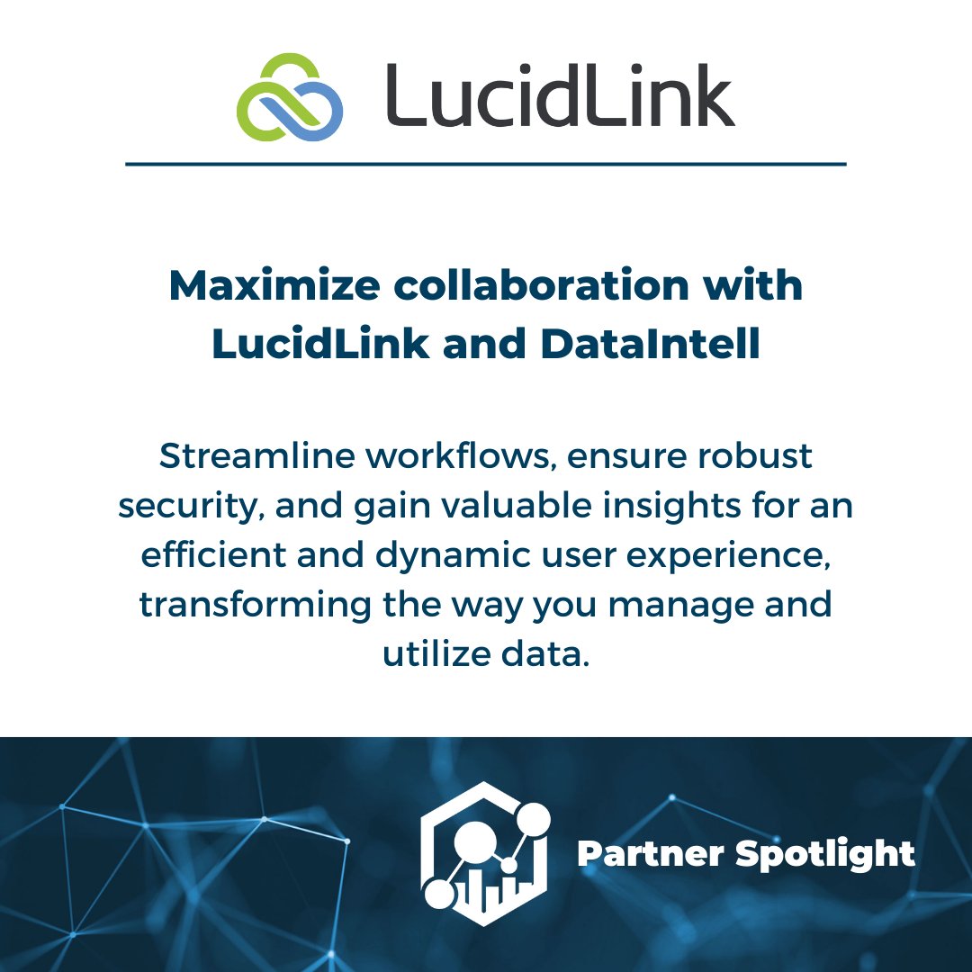 📣PARTNER SPOTLIGHT
Together, DataIntell and @LucidLink enhance organizational efficiency and cost control by providing fast cloud-based #data access and advanced #storage analytics. 
dataintell.io/partners-lucid…

 #datamanagement #Partnership #DataAnalytics #datagrowth #CloudStorage