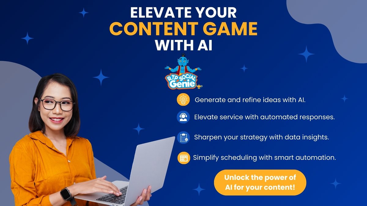RtpSocialGenie's tweet photo. Boost your content strategy with AI! 🌟 Generate ideas, automate responses, dive into insights, and simplify scheduling with RTP Social Genie. Unlock your content's full potential today.

#AIContent
#RTPSocialGenie https://t.co/395hFBZADd