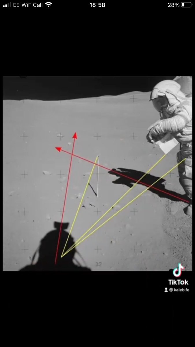 Dear Moon Landing Believers, This is an official NASA picture. If the Sun is 91million miles away & this man was indeed on the Moon, then please please explain how these shadows work. I’ll wait.