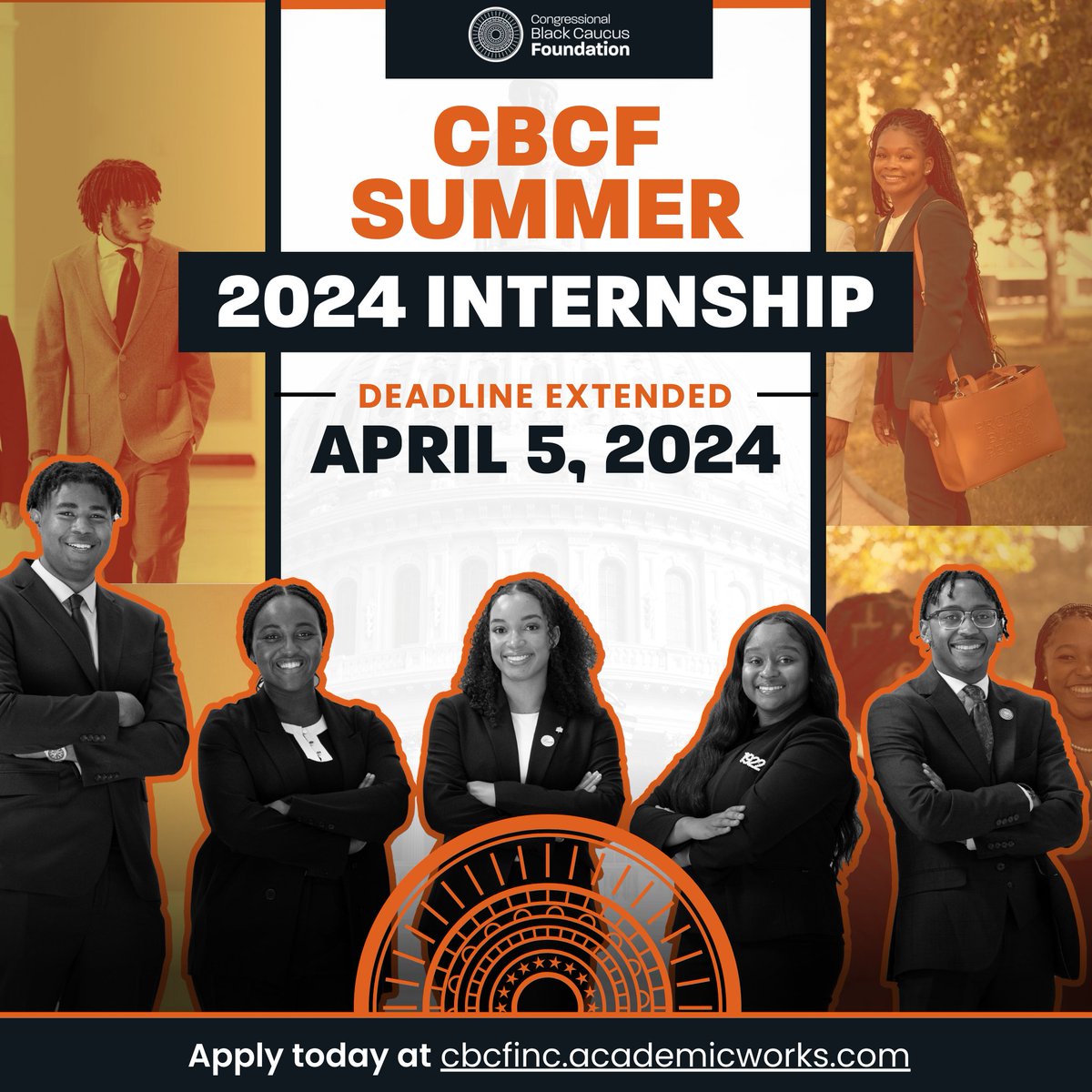 Time is ticking! ⏰ There's less than one week to apply to our Summer Congressional and Pathways to the C-Suite #internship programs. Gain meaningful policy experience while interning with @TheBlackCaucus on Capitol Hill. Complete your application: cbcfinc.org/internships #CBCF