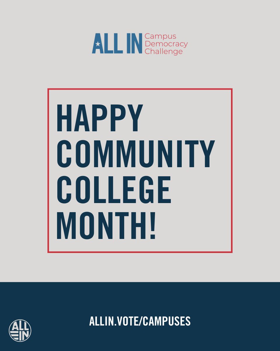 Happy Community College Month! 🥳 More than 240 community colleges are #AllInToVote 🔥 and we’re highlighting our fellows and community of practice this month. Stay tuned! #CCMonth allin.vote/campuses