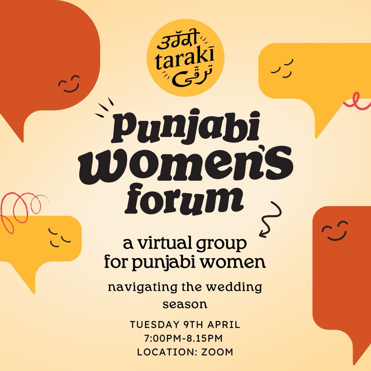 happy april! 🌷 join us this month for Taraki's Punjabi Women's Forum, on the topic of navigating the wedding season! ✨ register for free through the link below: eventbrite.co.uk/e/punjabi-wome… 💛