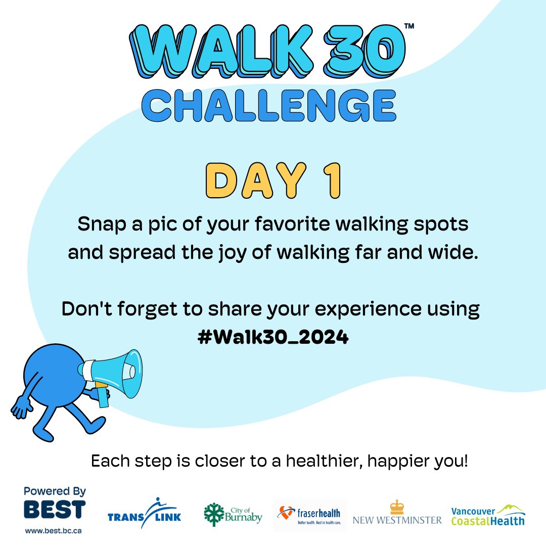 Step into April with purpose! 👟👞🥿 Embrace the journey alongside your fellow walkers as we commit to 30 minutes of daily walking throughout the entire month, starting today. Don't forget to track your progress! Share it using #Walk30_2024 or by tagging the @walk30_challenge.
