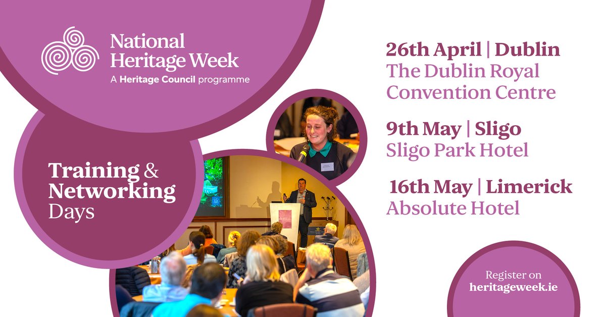 Are you interested in organising an event for National Heritage Week 2024? Then why not come along to one of our organiser training and networking days. Register now at ow.ly/vAI650R2la3 #HeritageWeek2024