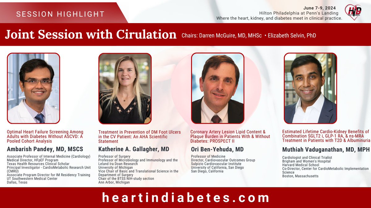 Interested in this Joint Session with Circulation? Don't miss the 8th Annual Heart in Diabetes! Join us in June for #CME credits. Register now at heartindiabetes.com/registration and take advantage of the discounted rates available until April 30th! #8thHeartInDiabetes #MedEd