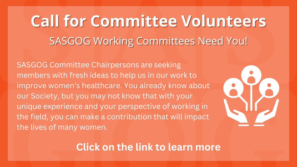 LAST CHANCE TO APPLY—If you want to impact the lives of women everywhere, then volunteer for a SASGOG Working Committee today! We are looking for members with fresh ideas to help us in our work to improve women’s healthcare. Learn more here: buff.ly/3VHnfT1