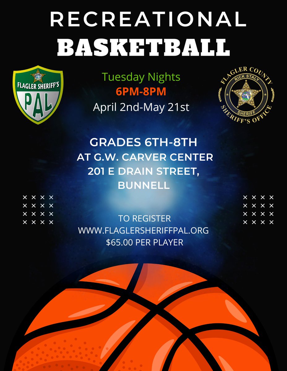 Basketball at @GWCarverTigers on Tuesday night! Get registered today at flaglersheriffpal.org
