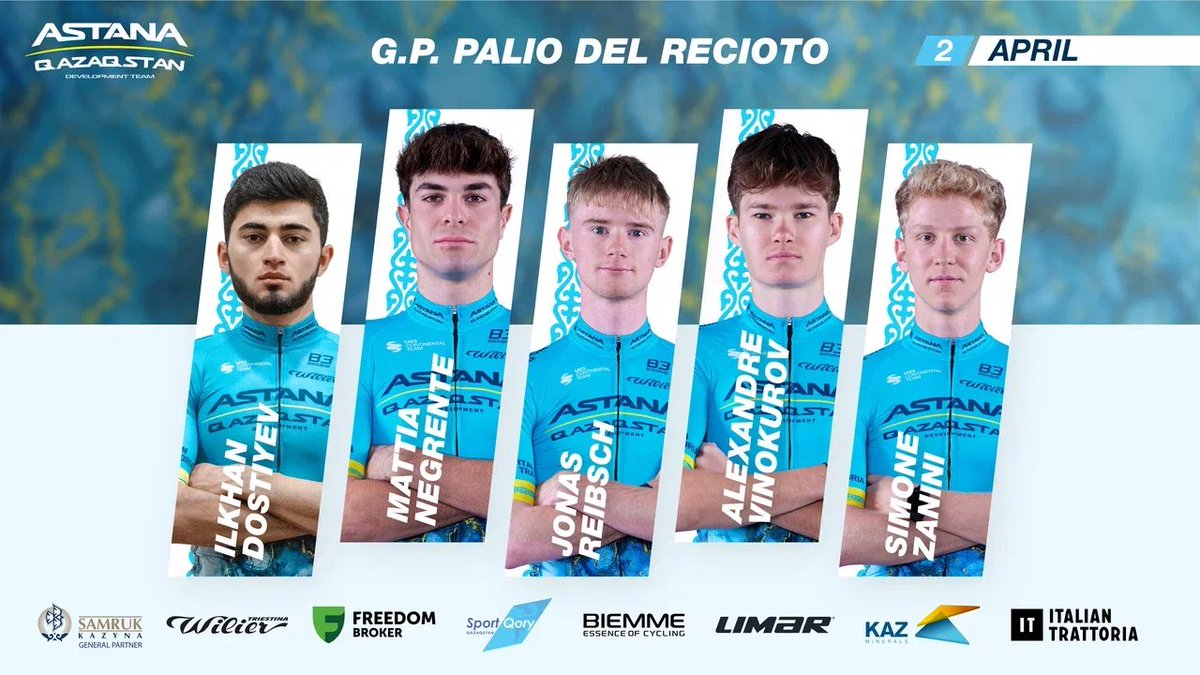 🇮🇹 ROSTER: GP Palio del Recioto After today’s Giro del Belvedere and a nice fifth place of Alessandro Romele, we are racing again tomorrow in Italy. Here is our line-up. #AstanaQazDev