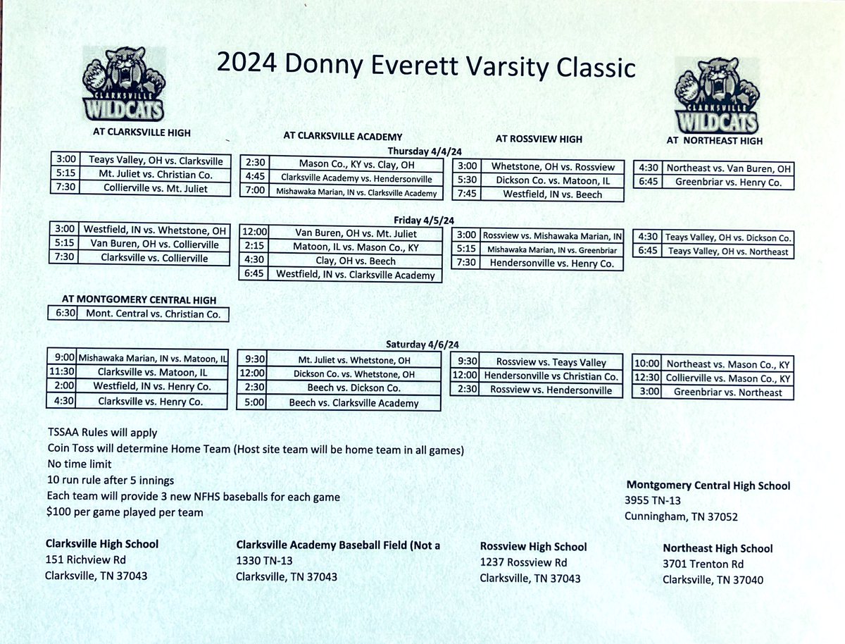 We kickoff the 2024 Donny Everett Classic this week here in Clarksville. Come check a game out if you can. Great field of teams.