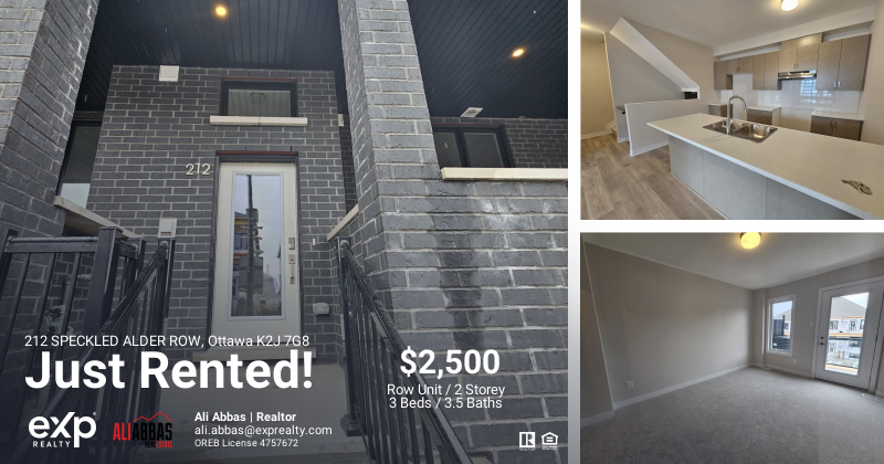 🔥𝐉𝐔𝐒𝐓 𝐑𝐄𝐍𝐓𝐄𝐃!🔥 
𝟐𝟏𝟐 𝐒𝐏𝐄𝐂𝐊𝐋𝐄𝐃 𝐀𝐋𝐃𝐄𝐑 𝐑𝐎𝐖, 𝐎𝐭𝐭𝐚𝐰𝐚 𝐊𝟐𝐉 𝟕𝐆𝟖
Thank you for entrusting me with/ finding the right tenant for your property, it's been a rewarding experience.
#ottawarealestate
#realtorshelpingrealtors
#realestateottawa
#Ottawa