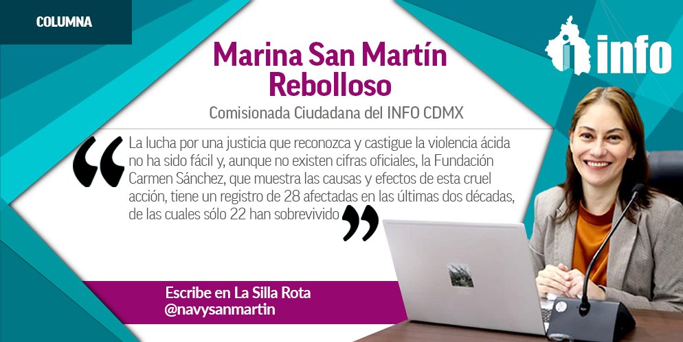 InfoCdMex's tweet photo. #LecturaRecomendada ☕| “Violencia ácida, heridas que nunca sanan”, es la #ColumnaDeOpinión de la Comisionada del INFO CDMX, @navysanmartin, que se publica en @lasillarota
Más 👉🏿 https://t.co/F8dnl7rjS6 https://t.co/df3lojjV6j