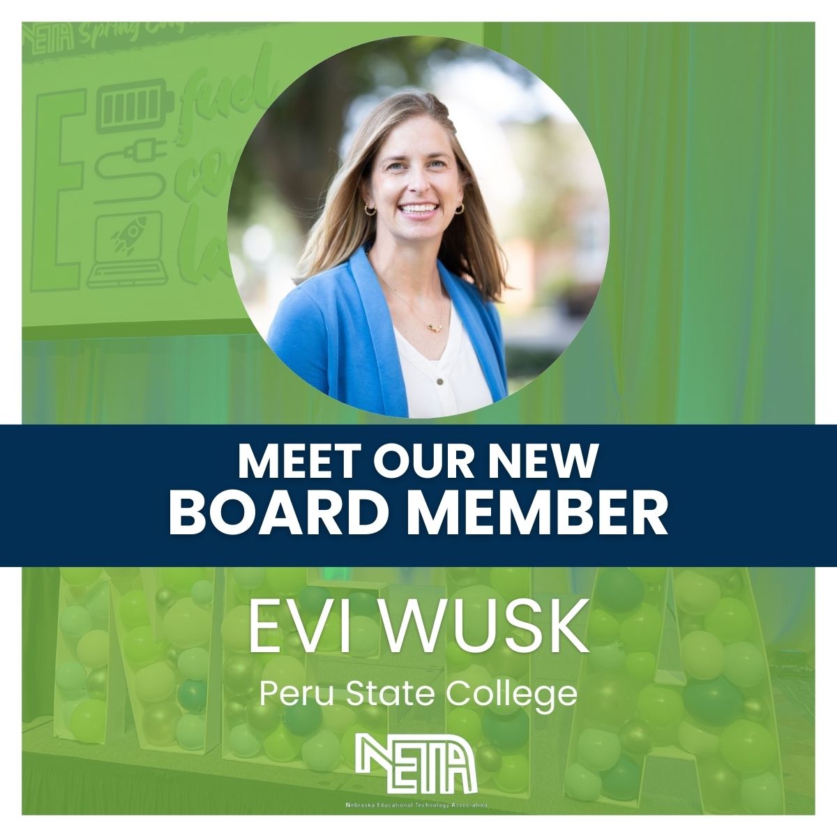 Let's give a big #yourNETA welcome to one of our newest board members, Evi Wusk from Peru State College!