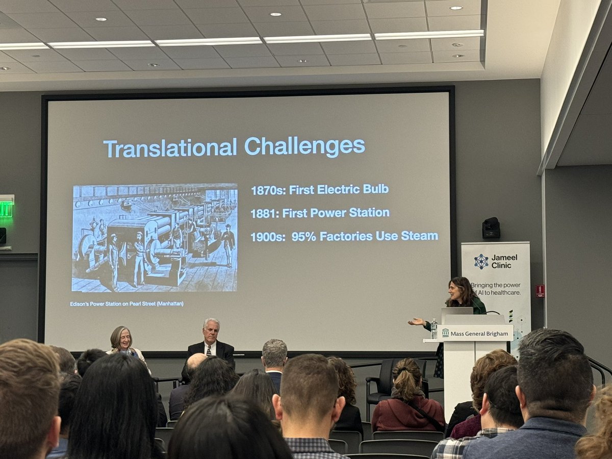 Why makes AI adoption in clinical settings so challenging? #JameelClinic AI faculty lead @BarzilayRegina draws a comparison to electrical power, which has taken well over a century to become mainstream in a fireside chat.

#AICures2024