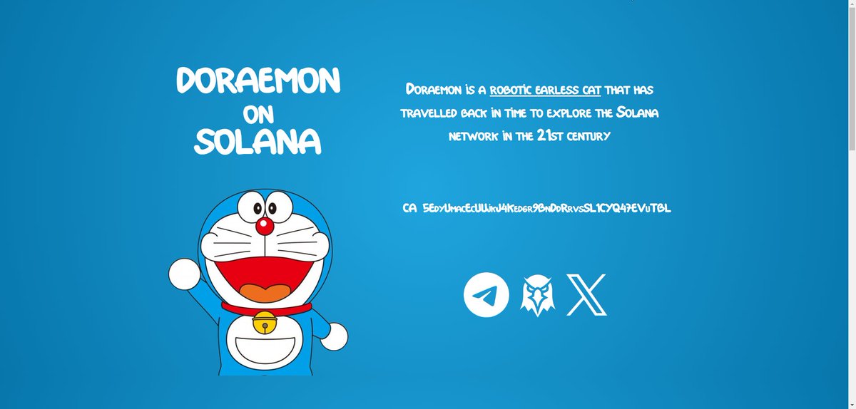 SolanaDoraemon's tweet photo. As promised, the @SolanaDoraemon website is now live at https://t.co/gd6S3I0p7H

More to come soon 🎉

https://t.co/LXzGDpvgFr https://t.co/I9baCpvoVN