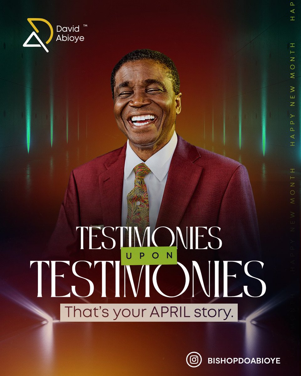 In this month of April, your mouth will keep sharing testimonies; and just when you think it's enough, God will do another, yet another and another. To claim this, comment “I will testify!” Happy New Month! #BishopDavidAbioye #NewMonth #AprilofTestimonies