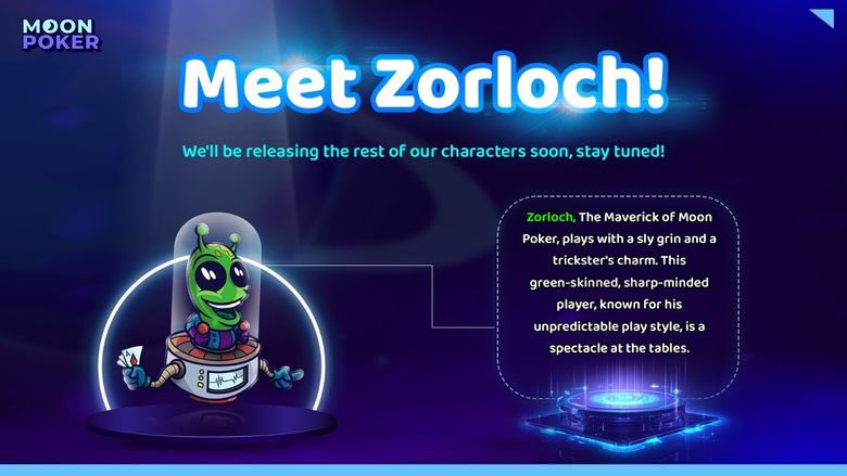 Known for his cunning strategies and a playing style that's as unpredictable as the cosmos, Zorloch is the master of keeping opponents on the edge of their seats 🌟 

Join Zorloch at the virtual poker tables at moonpoker.com 👽 #moonpoker #gamingapp #pokeronline