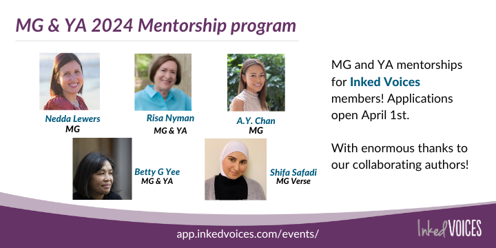 This is happening:) We are so excited to be launching our 2024 MG & YA mentorship program! Applications open for members today through May 15th:) Massive thanks to @AYChanWrites @risanymantweet @NeddaLewers @bgyeewriter and Shifa Safadi for being generous and wonderful humans!