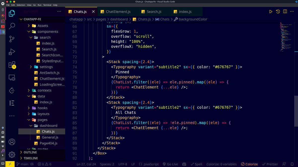 Vishal_ch08's tweet image. Day 13, 14 of the #100DaysOfCode Challenge 

Implemented the Chats component in our react chat app , Used material UI Components for styling 

#learning #React #webdev #100daysofcodechallenge #javascript