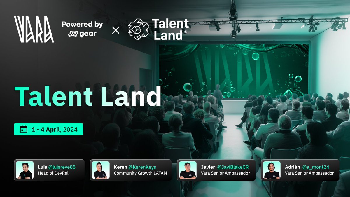 Super excited for Talent Land 2024! Vara will be there with @talentrepublic_

They've got technical workshops, Vara feature talks, a meetup for Vara Women, and even side events with @PolkadotMexico_ and @openwebacademy_

#VaraSquad #TalentLand2024 #VaraExcitement
