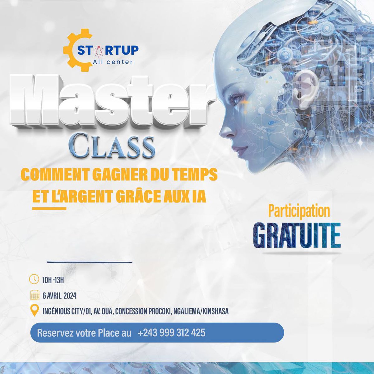 kreatyva0's tweet photo. En collaboration avec la Startup Call Center nous sommes ravis de vous convier à notre Masterclass sur l’IA prévue le 6 avril 2024 à Ingenious City. 

Inscriptions : https://t.co/DgTCVjVrFF

Kreatyv UP : Apprendre des meilleurs pour le meilleur 

#kreatyvup #IA #Masterclass https://t.co/QpC3l7R21w