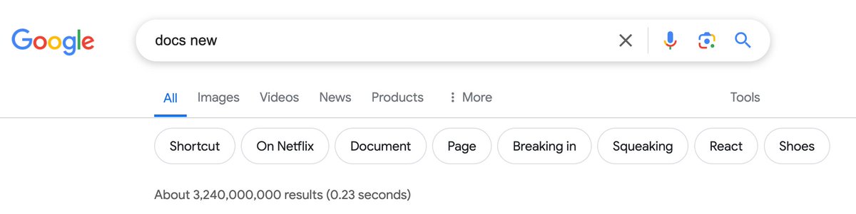 DataChaz's tweet photo. Is it just me, or does Google Search's pills suggestions are completely off the rails recently?

Like dafuq with these results?! 

- Docs new... Breaking in?
- Docs new... Squeaking?
- Docs new... React?
- Docs new... Shoes?! 🤣 https://t.co/f7tV9VkK7b