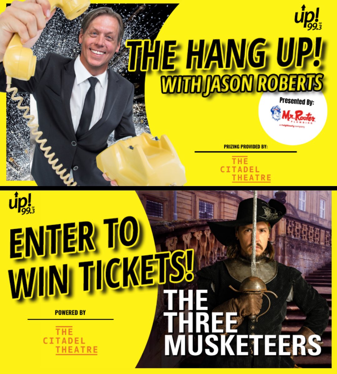 We’ve got two ways to win your way in to The Citadel Theatre’s The Three Musketeers - 1.)Be the last one standing on this week’s run of The Hang Up! with Jason Roberts, weekdays at 4:15pm and you’ll win a pair of show tickets. 2.)Double your chances at winning and enter online.