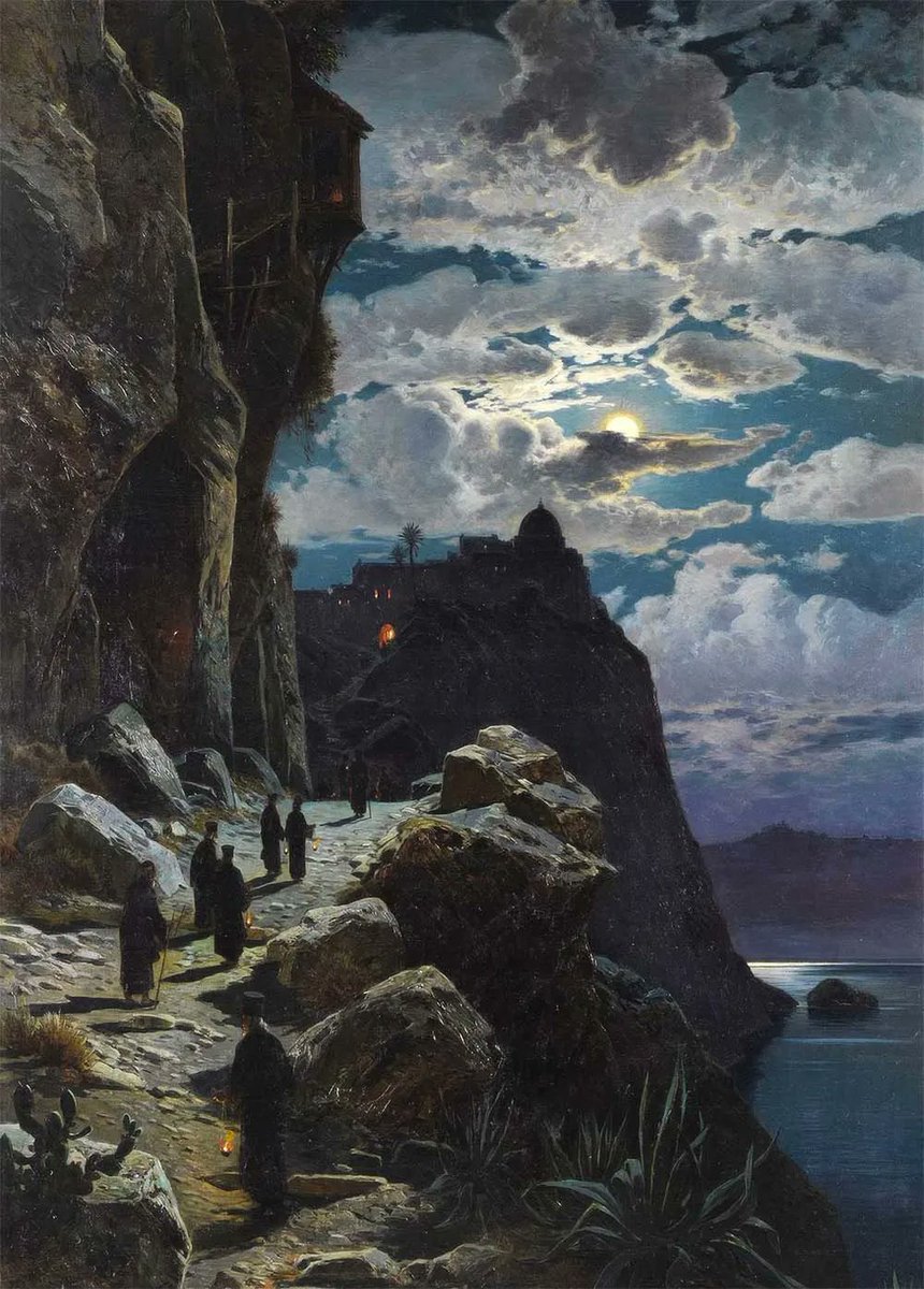 Part of the 30% Discount Sale (ends tonight). ‘Monks Walk to the Mountain Monastery of Athos’, Hermann Corrodi, oil on canvas, 1905. rathergoodart.co.uk/product/monks-…