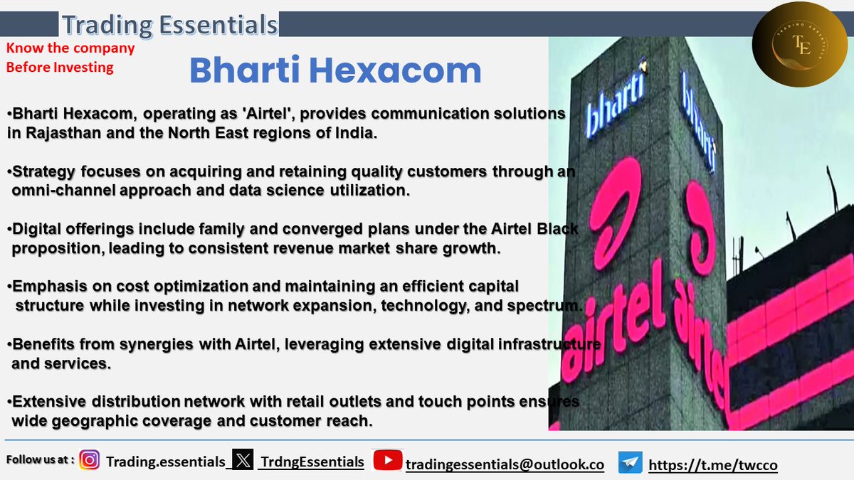 Know the company Before Investing 
Bharti Hexacom
#IPO #InitialPublicOffering #StockMarketDebut #InvestmentOpportunity #NewListing #EquityMarket #FinancialMarkets #IPOInvesting #MarketEntry #StocksToWatch #MarketBuzz #MarketEntry #FinancialNews #IPOAlert #trdgessentials #Airtel