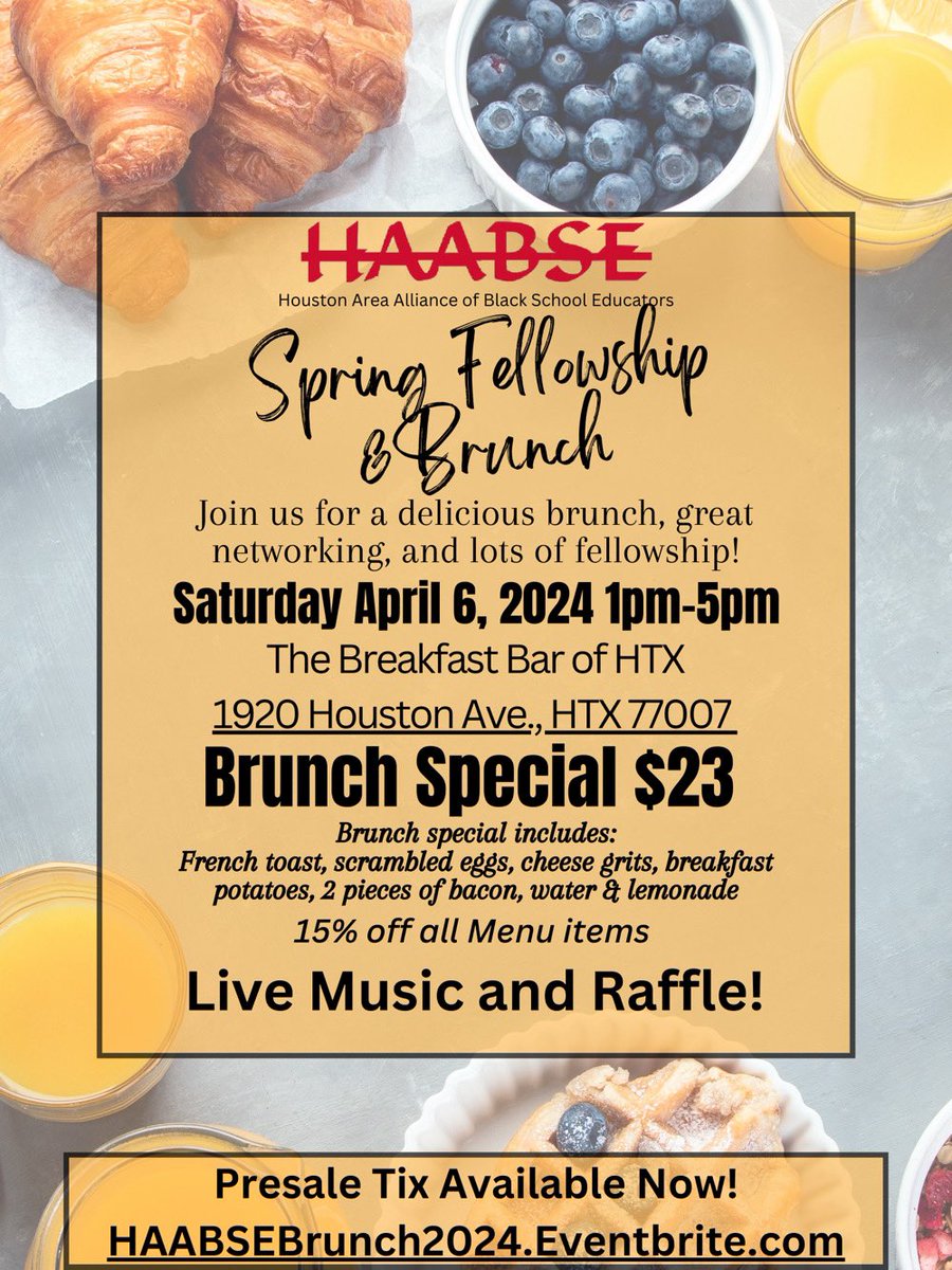 Happy Monday @HAABSE3! Have you submitted your rsvp for this Saturday’s event? Our social committee has planned an afternoon of food, fun, and networking. You don’t have to order brunch, just join us for the fellowship!
