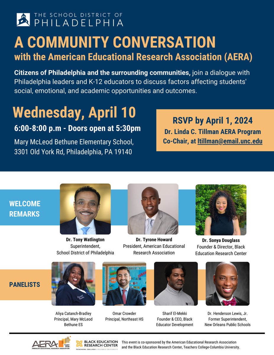Join a dialogue with Philadelphia leaders and K-12 educators on April 10th from 6:00-8:00 p.m. at Mary McLeod Bethune Elementary School discussing factors influencing students' social, emotional, and academic opportunities and outcomes. Don't miss this important conversation!