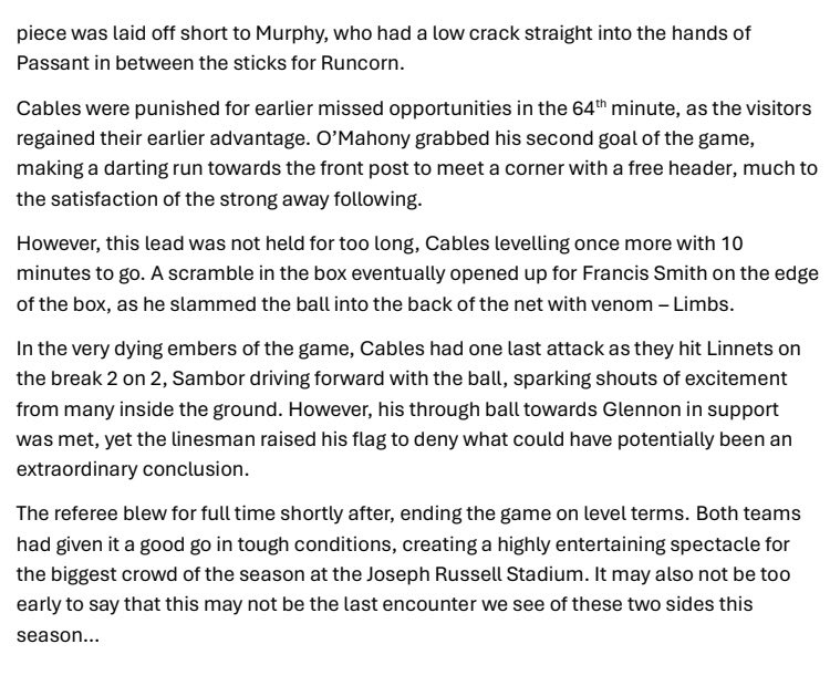 ⁦@PrescotCablesFC⁩ 2 ⁦@RuncornLinnets⁩ 2 Match report by The Boy is in. Blood and thunder draw in front of a bumper crowd