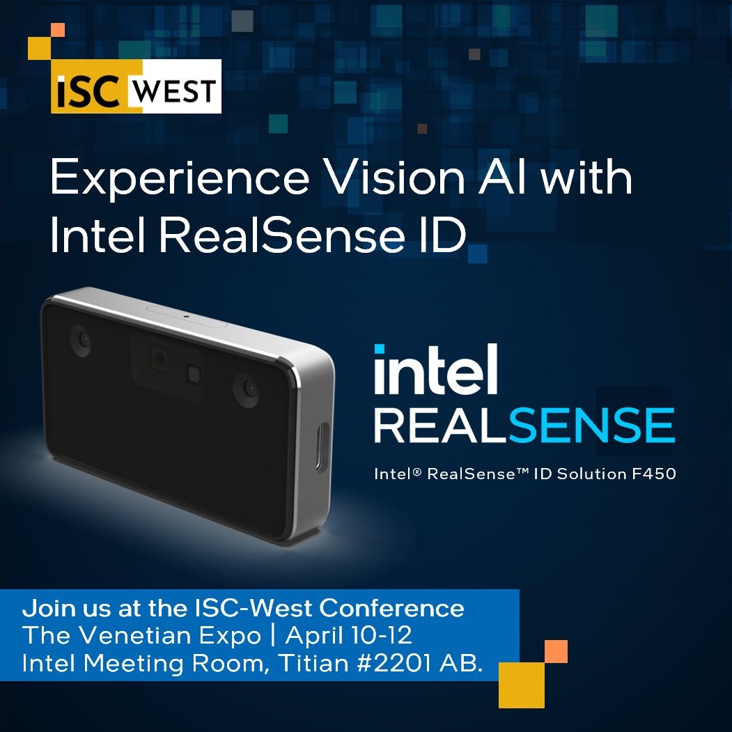 We will be at #ISCWest 2024 showcasing the new Intel Realsense ID. See you in Vegas! Free registration here: bit.ly/3xdnnQ7 #VisionAI #Security #ComputerVision #intelrealsense #facialauthentication