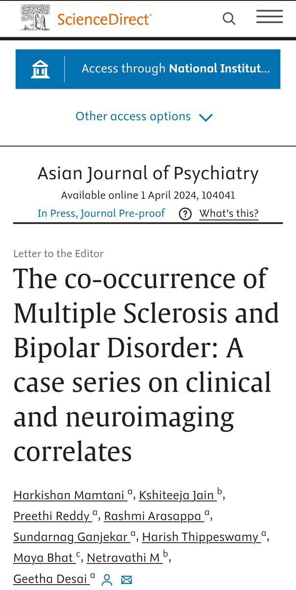 #Publication alert!
Our case series on co-occurring #multiplesclerosis and #bipolardisorder published in the Asian Journal of Psychiatry.
Frontal & temporal lobes, & Periventricular White Matter were consistently involved, can be considered as biological substrates of BD in MS.