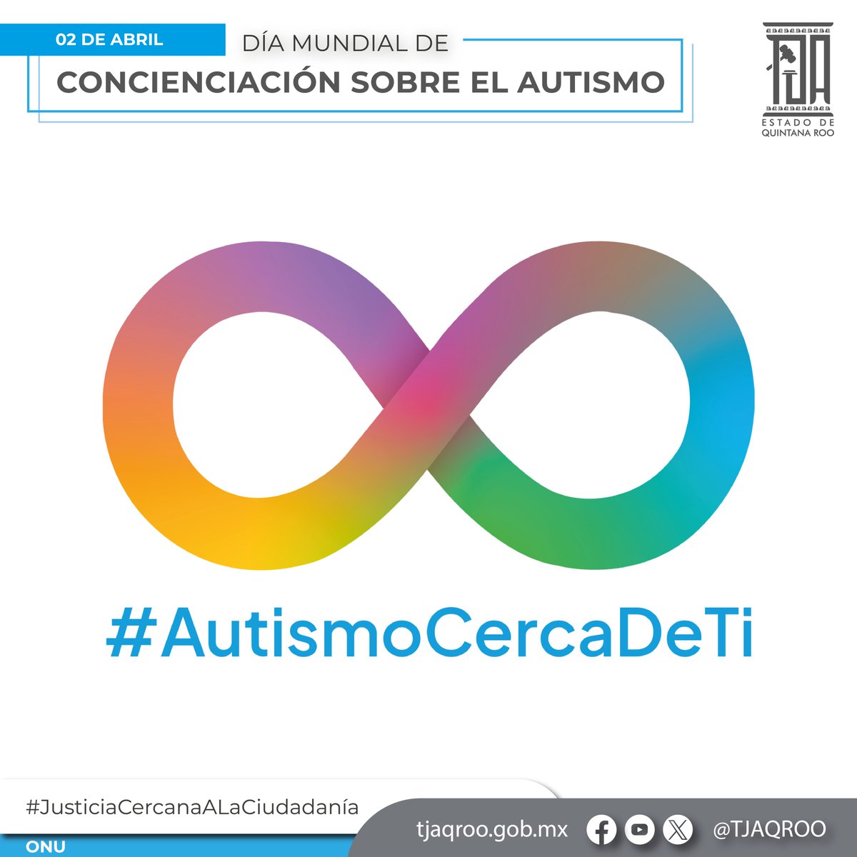 #2deAbril / DÍA MUNDIAL DE CONCIENCIACIÓN SOBRE EL AUTISMO ♾

#AutismoCercaDeTi 
#DiaMundialAutismo 
#IluminadeAzul 

#JusticiaCercanaALaCiudadanía⚖️