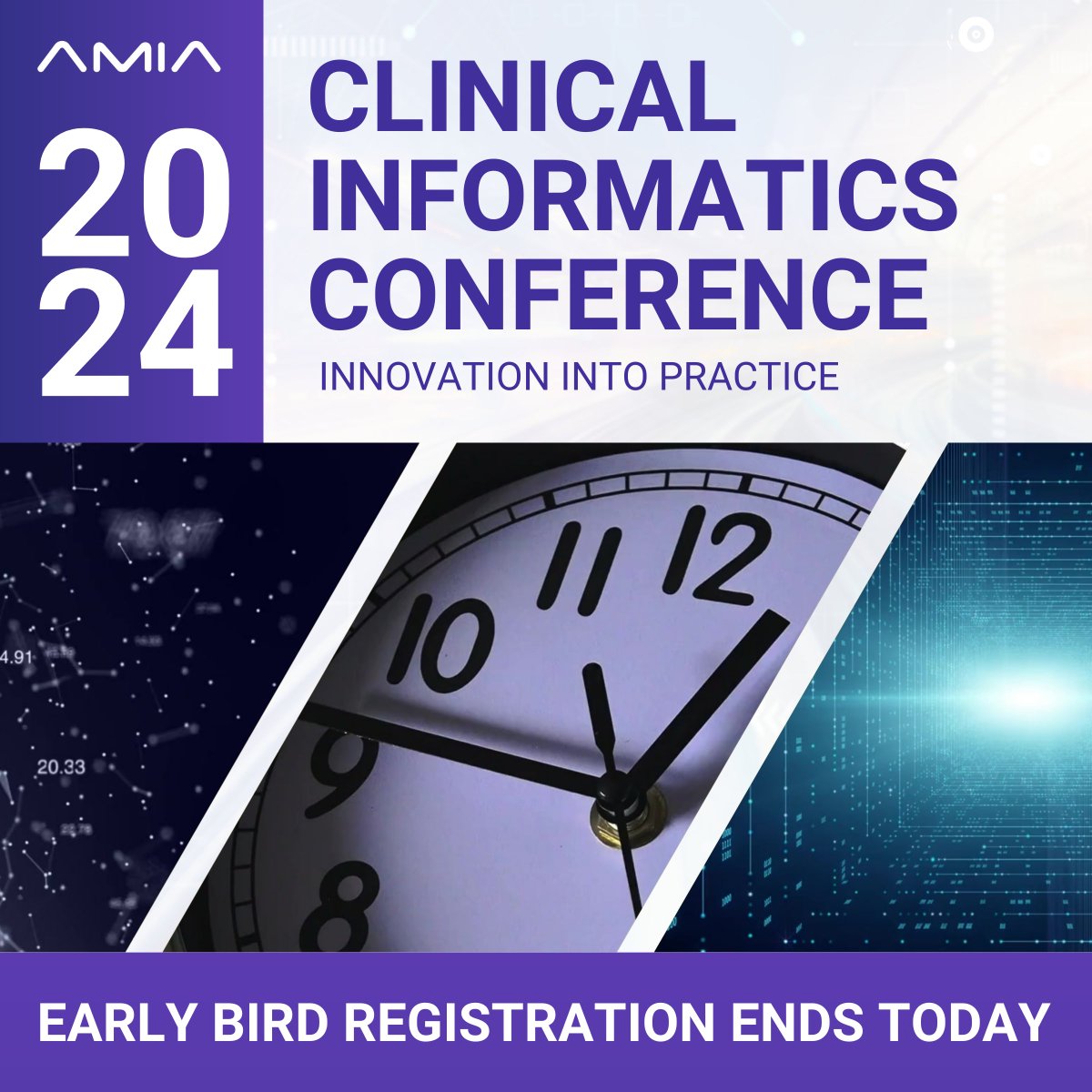 The clock is ticking on early bird rates for CIC. Register today - savings end at midnight. ⏰ CIC is where future-focused ideas meet immediate impact on patient care. Register now: amia.org/education-even… #CIC24 #EarlyBird #ProfessionalDevelopment #HealthInformatics