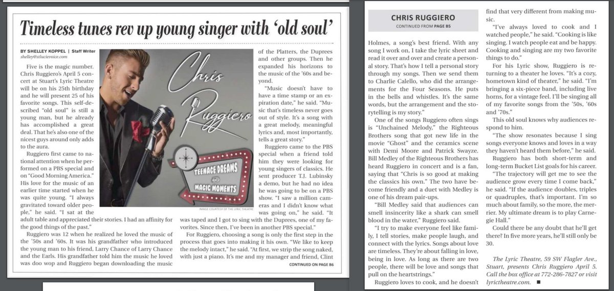 Thank you to St. Lucie Voice for the wonderful article! Chris Ruggiero is #LiveAtTheLyric THIS FRIDAY! Buy Tickets At: lyrictheatre.com/show/11041-chr… Read this article and more at: online.anyflip.com/mmja/uplv/mobi…