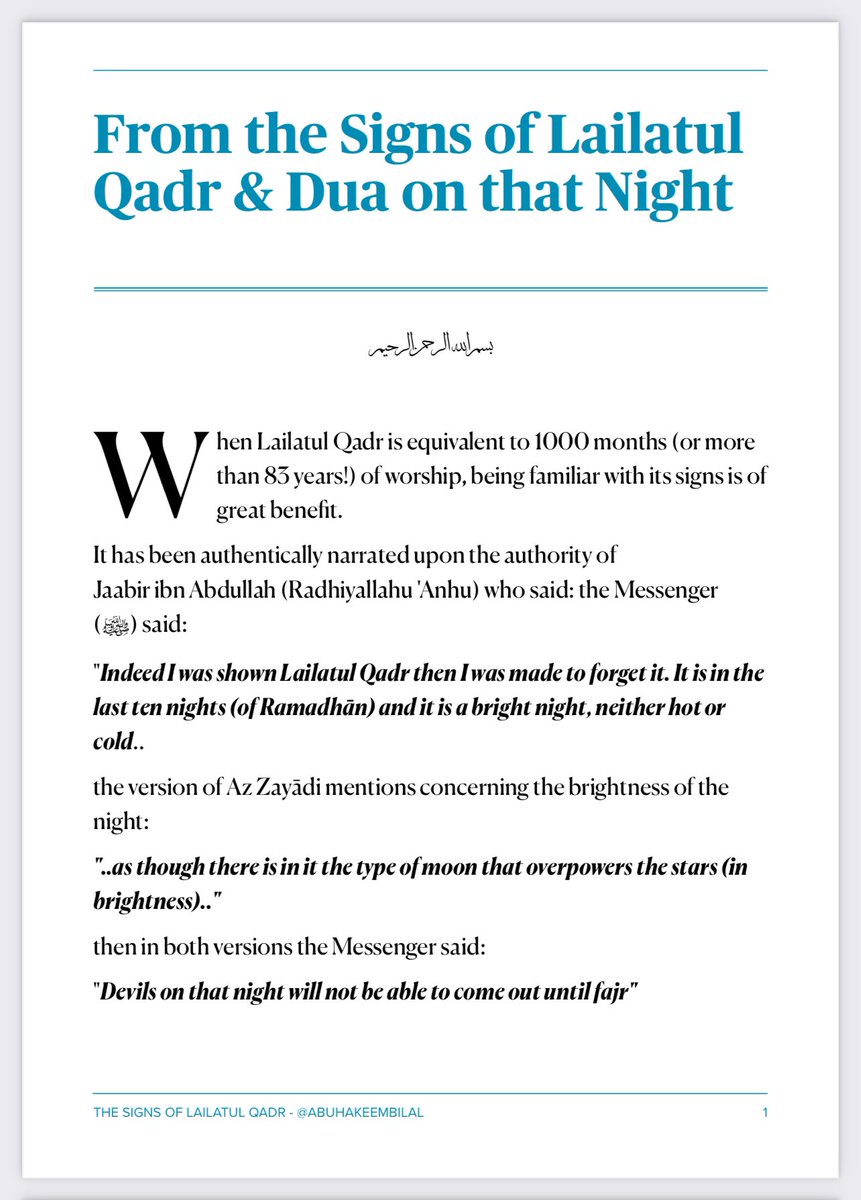 AbuHakeemBilal's tweet photo. From the Signs of Lailatul Qadr and supplication on the night. https://t.co/5gtWzXw8Nt