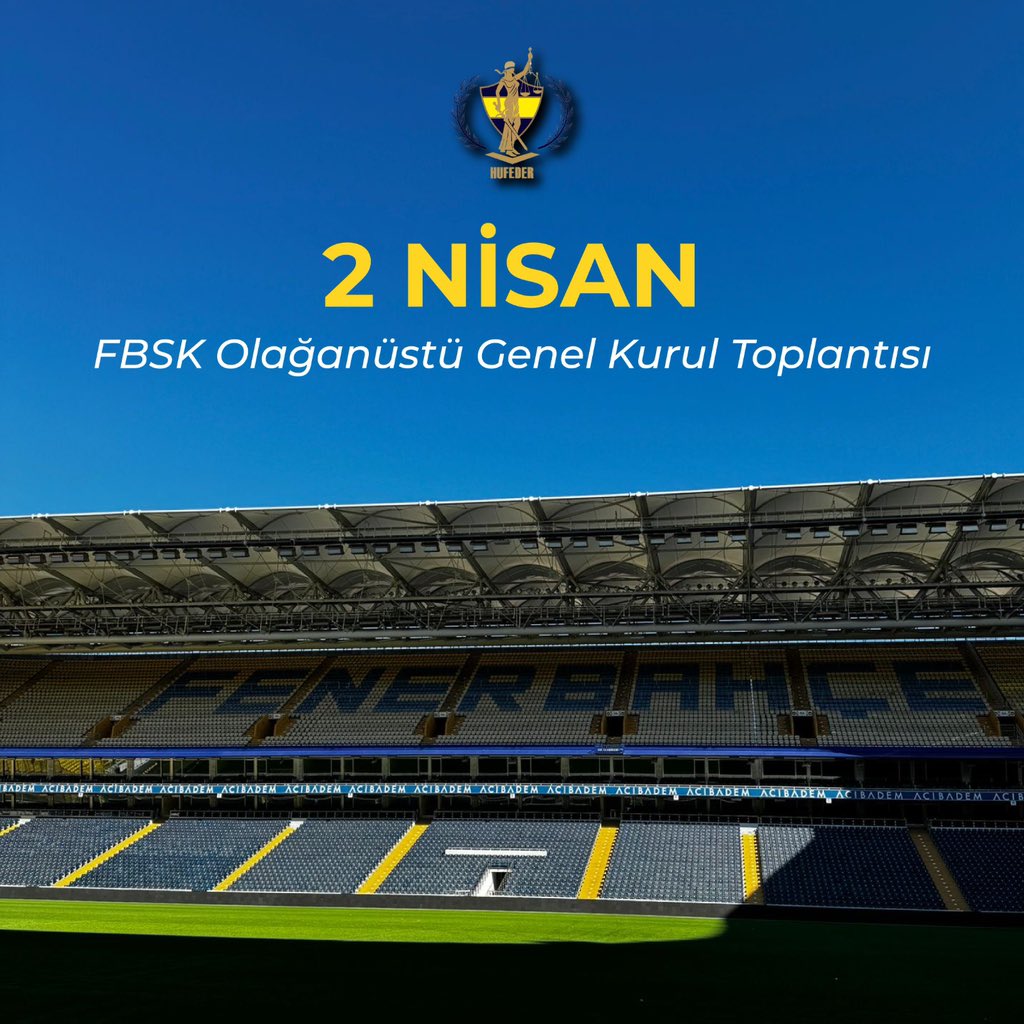 Değerli kongre üyelerimiz; Fenerbahçe’mizin tarihi genel kurulu için 17.00’da Fenerbahçe Ülker Stadyumu’nda buluşuyoruz. Haydi Fenerbahçe! 💛💙