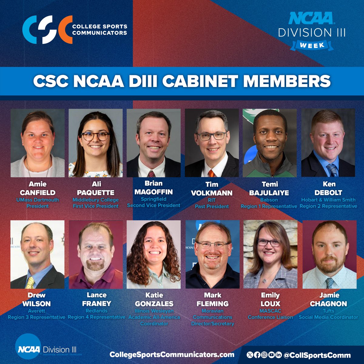 It's #D3Week! Thanks to all our @NCAADIII members who serve in governance/leadership for our organization; pictured are our #NCAAD3 cabinet members, representing schools and conferences from across the country, who help us form policy and bring issues to the forefront.