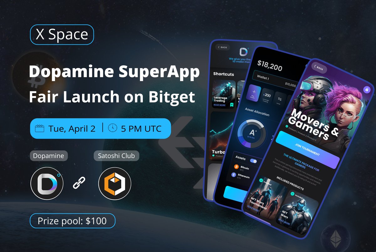 🔥Don't forget to join our upcoming 𝕏 Space with <a href="/myDopamineApp/">DOPAMINE TOKEN IS $DOPE ON SOLANA 🚀</a>! 

We'll talk about crypto, #blockchain super apps, and Dopamine's token launch on @bitgetglobal🚀

💰The best 5 questions will share a $100 prize pool.

Set a reminder now👇

x.com/i/spaces/1lDxL…