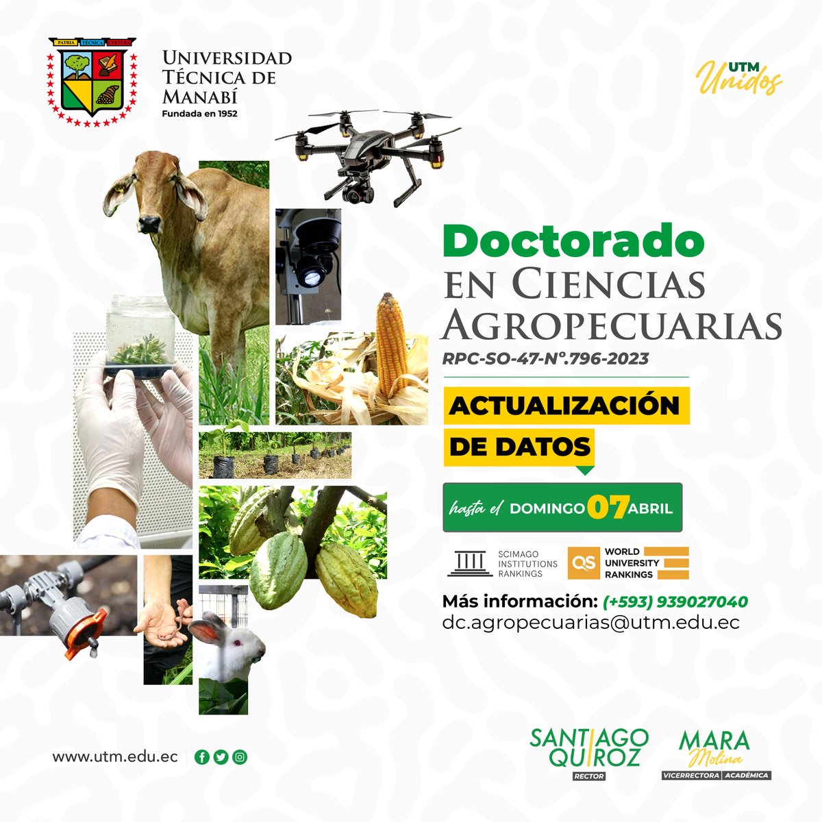 🗣️ Atención aspirantes a nuestro Doctorado en Ciencias Agropecuarias ⏳ Si no completaste tu proceso de postulación, tenemos hasta el 07 de abril para que realices la actualización de datos y carga de documentos respectivos. Gracias por confiar en nosotros tu formación doctoral.