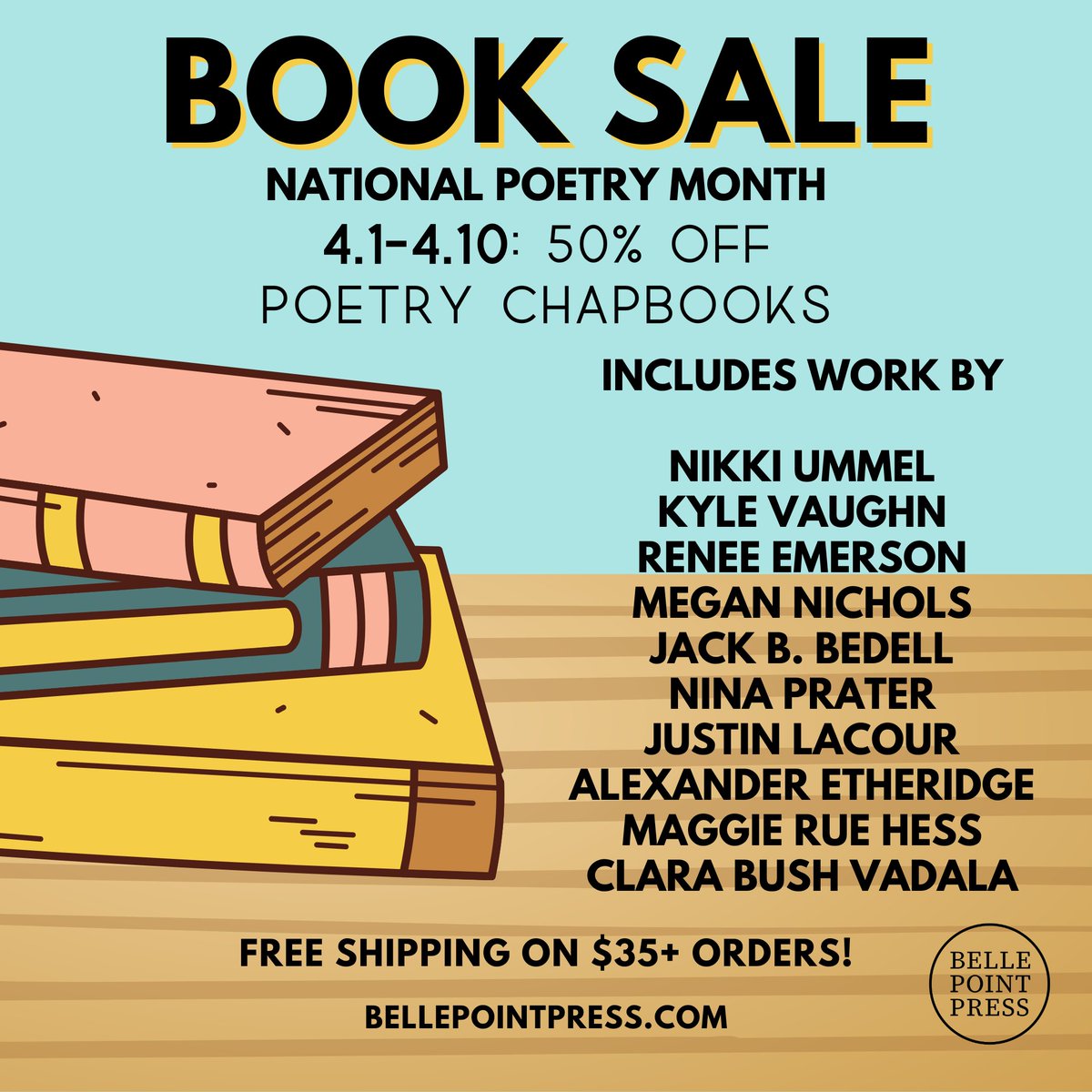 Have you heard? It's National Poetry Month and we have some stellar sales coming your way--starting with HALF OFF our poetry chaps from now through 4/10! Discount applies automatically at checkout: bellepointpress.com/collections/bo…