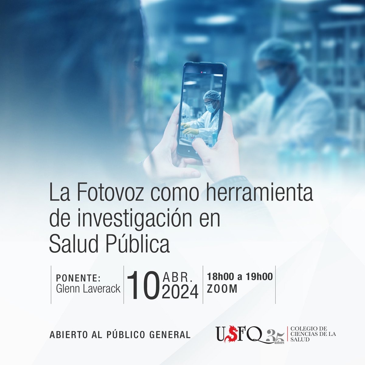 Descubre por qué la #Fotovoz es una poderosa herramienta de investigación en el ámbito de la salud. ¡Te esperamos! #USFQSaludYBienestar 📅 10 de abril 2024. 🕙 18h00. 📍 Zoom usfq.zoom.us/webinar/regist… usfq.edu.ec/es/eventos/la-…