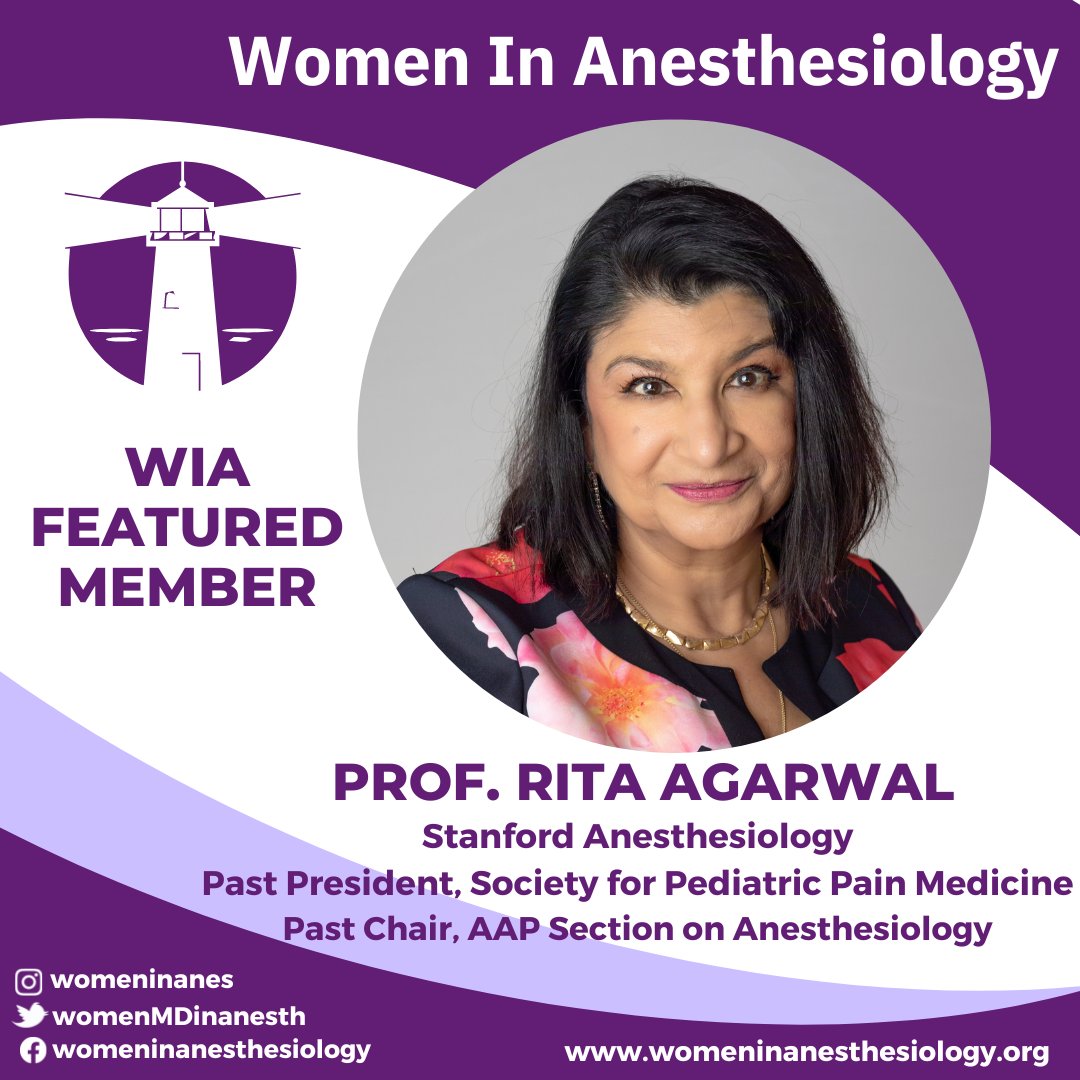 Prof. @Ritaagarwal6 is a peds anesthesiologist @stanfordanes and leader in education & communication. She's one of the forces behind the creation of @CSAHQ's podcast and @PedsPainMed. Outside the OR, she's most proud of her kids & of fighting to go part-time when they were little