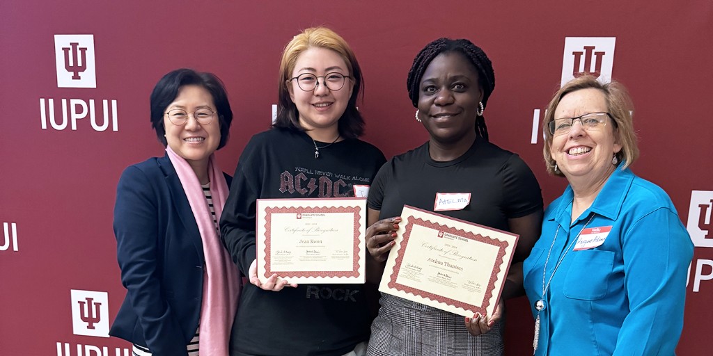 We are thrilled to announce the recognition of our first-year PhD students, Jean Kwon and Atelma Thanises, who have been awarded the prestigious University Fellowship today on the IUI campus. Congratulations!

Photo: (L-R) Dr. Hea-Won Kim, Jean Kwon, Atelma Thanises, Dr. Adam