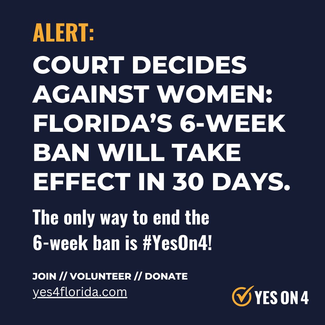 Today's abortion ban ruling shows us two things: 👀 Anti-abortion extremists will do anything they can to interfere with our private medical decisions. 👀 The only thing that can stop them is Florida voters! Get involved now at yes4florida.com