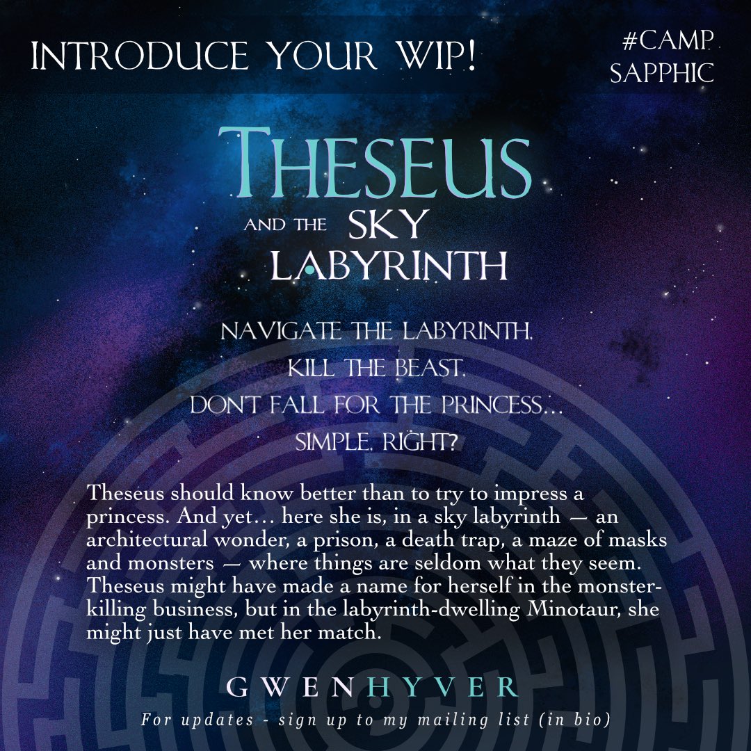 My #campsapphic WIP 2 is THESEUS AND THE SKY LABYRINTH, set in the same sapphic swords &amp; sorcery in space universe as the JASYN series. 🏳️‍🌈⚔️✨ Plan: mostly edits with some new content🤓