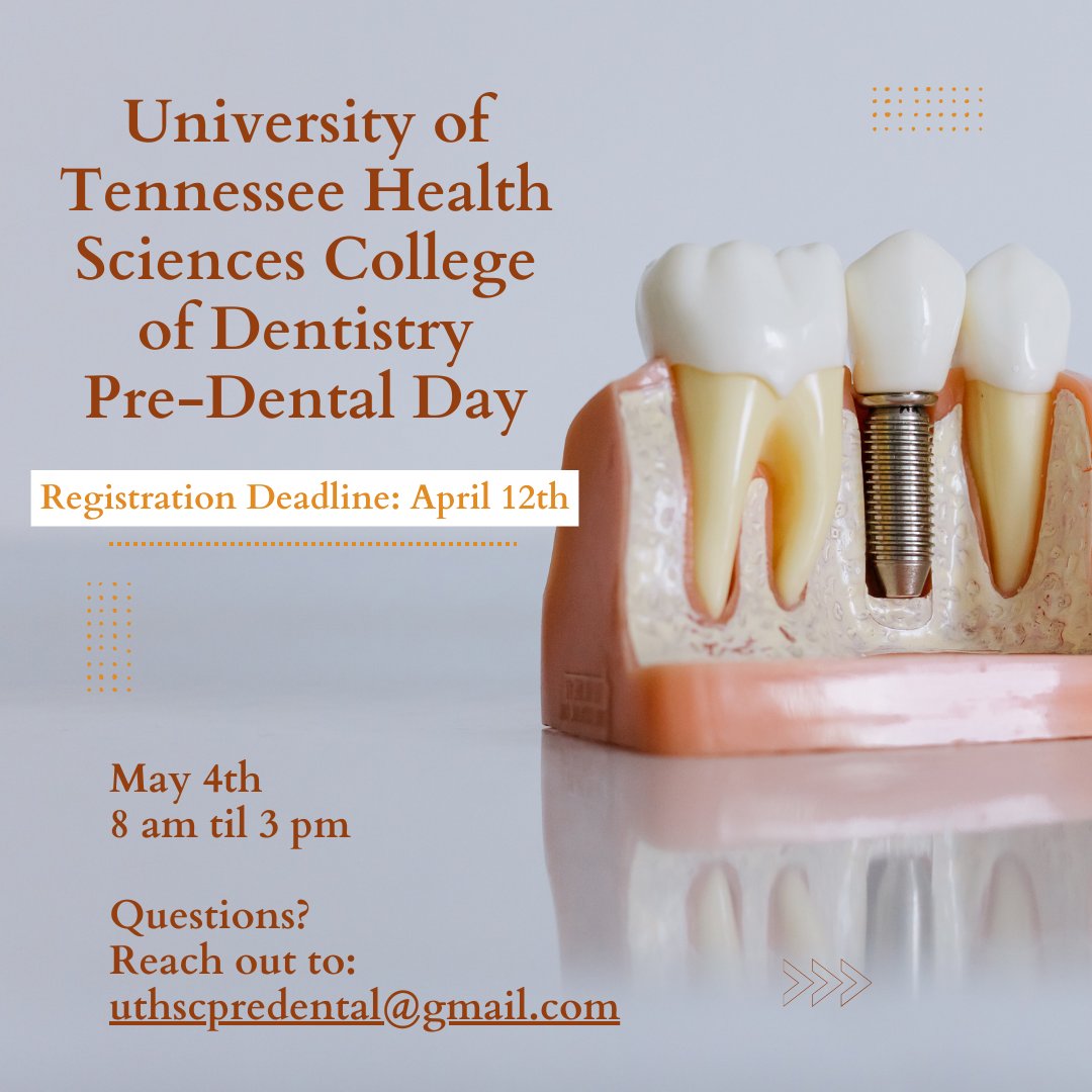 A day full of dental fun! Information and advice from the University of Tennessee's Health Sciences College of Dentistry Dean of Faculty and Students, Director of Admissions, Associate Director of Financial Aid and more. Register here: docs.google.com/forms/d/e/1FAI…