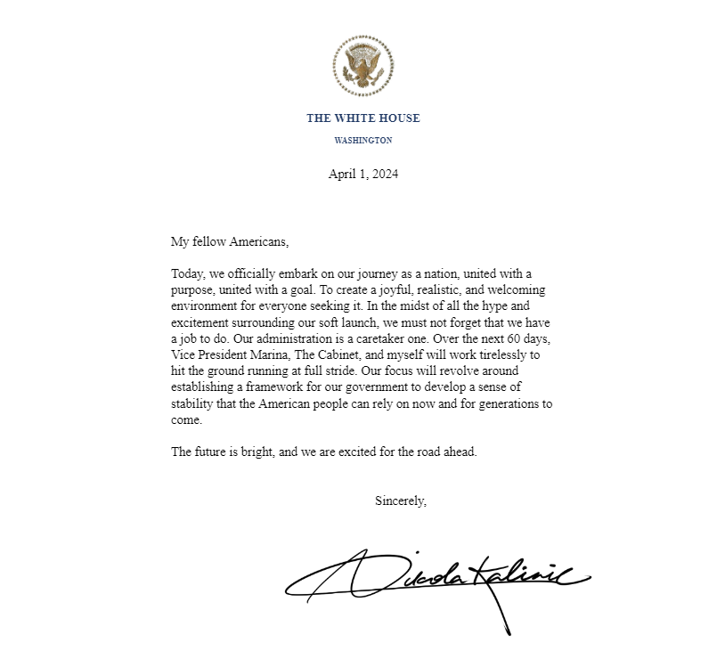 A Statement from President Kalinic: